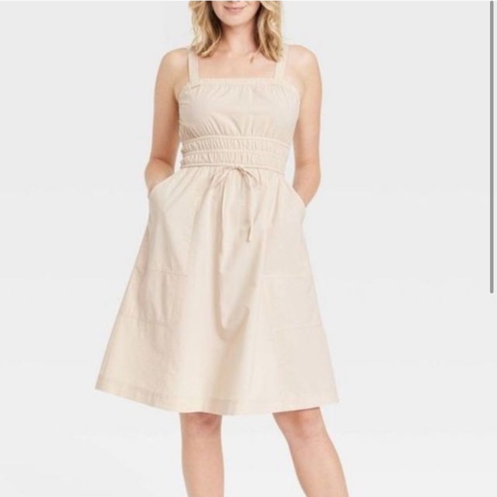 Universal Thread Women's Cotton Square Neck Midi Tank Dress, Tan, Sz Large, NWT